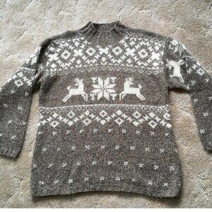 Croft & Barrow HAND KNIT Silk Wool Snowflake Reindeer Wool Sweater Size S